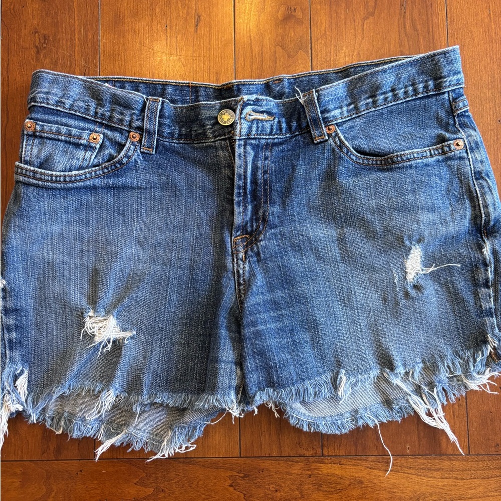 Vintage Lucky Brand Dungaress Frayed Cuttoff Jean Shorts Size 10/30